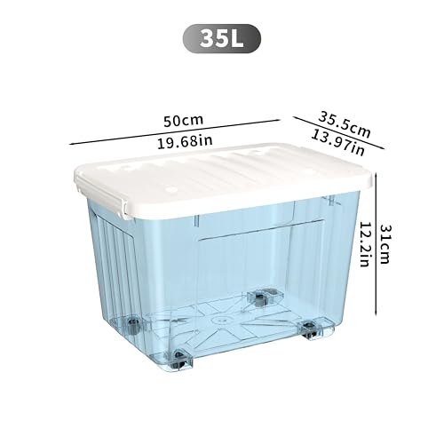 Cetomo 35L*3 Cajas de Almacenamiento con Tapas, Contenedores de Plástico con Ruedas, Clip On, Apilables, Encajables, Organizador Rayado para Oficina en Casa, Azul Claro, 35L-3 Pack - imagen 2