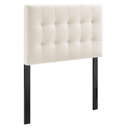Image of Modway Lily Twin Size Stain-Resistant Performance Velvet Headboard in Alabaster - Velvet Upholstery with Button Tufting and 4 Adjustable Height Positions