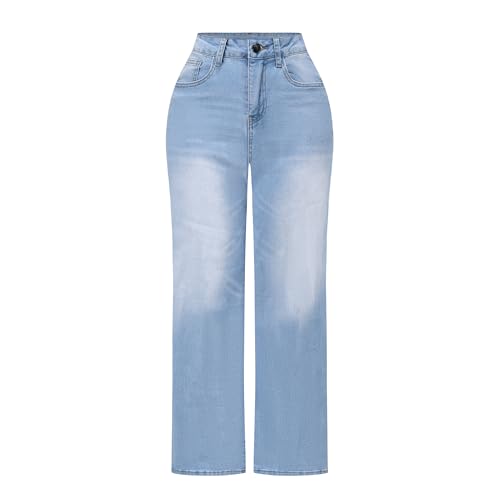 THUNDER STAR Womens High Waisted Wide Leg Jeans Stretchy Distressed