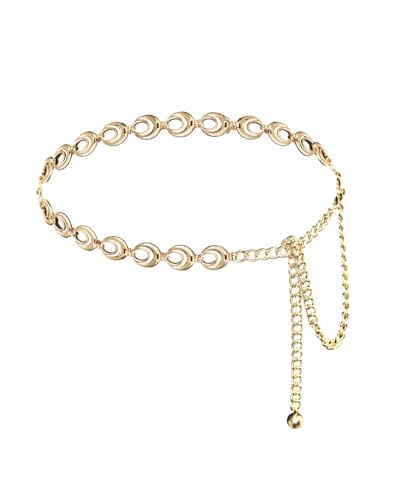 Gold Waist Chain Belt for Women, Adjustable Fashion Metal Body Link Belts for Jeans Dresses