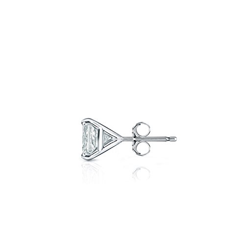 14k White Gold Princess-cut Simulant CZ SINGLE Diamond Stud Earring (1/8-1cttw,Excellent Quality) 4-Prong with Push-backs by Diamond Wish2