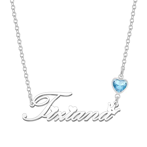Kraven Collane Donna con Nome Daino Pietra di Nascita Blu Ciondolo con Nome Iniziale Personalizzate inciso su Misura Regali di Natale per Donne Ragazze Adolescenti Figlia (Tiziana)