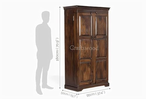 Image of Credenza Solid Sheesham Wood Bar Cabinet - Bottle Rack & Storage Drawers, Wooden Drinks & Glasses Holder, Handcrafted Home Bar Furniture - Brown Finish, No Assembly Required