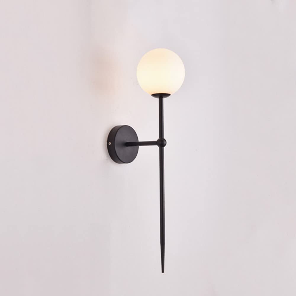 Klobvtt Modern Wall Sconce Globe Glass Wall Light Hardwired Wall Lamp, Simple Wall Mount Lighting Fixtures with Long Arm E27 Sconces for Bedroom Bedside Living Room Hallway