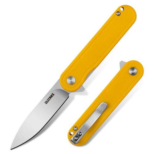 Image of OLITANS G040 Pocket Knife, 2.75'' D2 Steel Blade G10 handle, Small EDC Knife with Pocket Clip for Men Women, 2.1oz (Yellow)