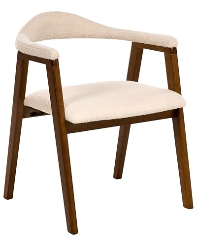 Beliani Lot de 2 Chaises de Salle à Manger Rétro en Polyester Sièges Rembourrés avec Accoudoirs Bois d'Hévéa Marron Foncé Oneco