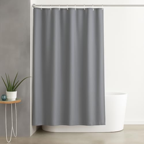 Cortina de Ducha/Baño Impermeable 180x180 cm Gris - Tela 100 % Poliéster Antimoho Repelente al Agua Secado Rápido Lavable a Máquina con 12 Ganchos y Ojales Metálicos Instala Fácil Duradera
