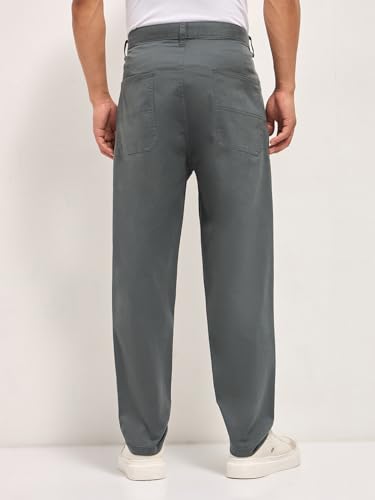 Image of THE BEAR HOUSE Men's Cotton Solid Cropped Carrrot Fit Chinos