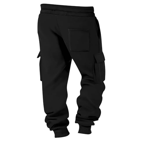 Baggy Cargo Sweatpants for Men Drawstring Waist Fleece Lined Joggers with Pockets Soft Athletic Workout Track Pants3