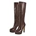 onlymakerheels Women's Low Platform Block High Heel Knee High Boots with Zipper Tall Boots Leather Suede for Dress Brown B Size5