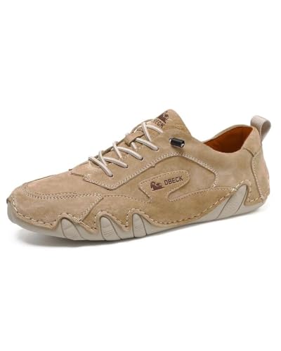 Dbeck Women's Fashion Casual Walking Shoes Retro Leather Lightweight Outdoor Sports Sneakers for Hiking Trailing, Khaki, 8
