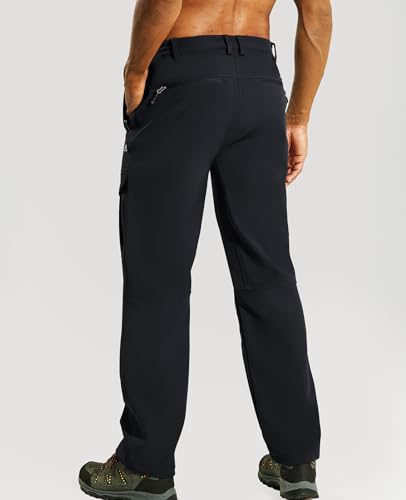 Haimont Men'S Insulated Fleece Lined Softshell Hiking Pants 6 Pocket Water Resistant Cargo Pants Outdoor Winter Snowboard Black M thumb #3
