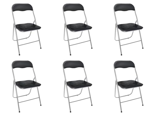 NORDIQ - Pack 6 Sillas Plegables - Silla Plegable - Sillas Comedor y Cocina - Ligeras y Resistentes - Diseño Cómodo para Interior y Exterior - Silla Plegable Acolchada - Negras