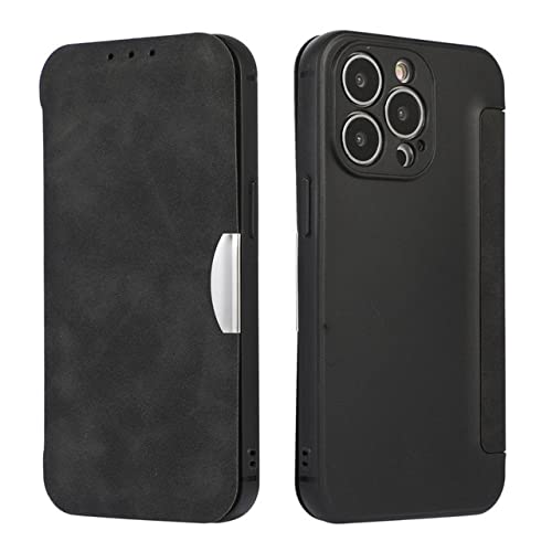 Étui iPhone 11 à rabat magnétique noir en cuir TPU avec fente carte