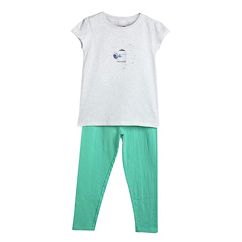 Image of miniklub Girls Round Neck Short Sleeve Knitted Cotton Clothing Set, Pack of 2 (Multi Color)