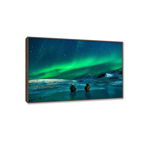 Tableau paysage nature aurore boréale d'Islande verte sur toile d'art mural 20x30 cm cadre doré