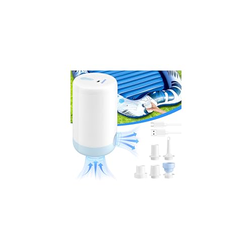 Sinbyuer Mini bomba de aire portátil para inflables, bomba de aire eléctrica recargable USB-C de 2000 mAh con 5 boquillas, inflado/desinflado ultrarrápido de 4 KPa, bombas de aire pequeñas para