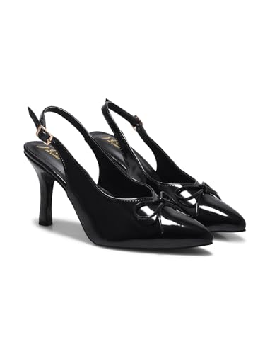 JM LOOKS Women Black Slingback Stiletto Heels - Image 2