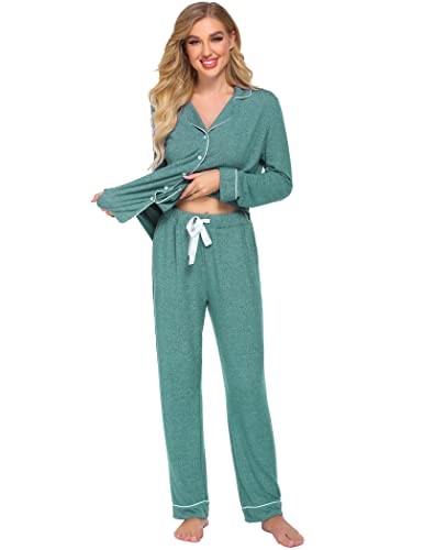 Ekouaer Women's Pajamas Long Sleeve Sleepwear Casual Button Down Loungewear Soft Pjs Set S-XXL4