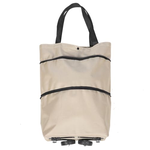 AMUSLESUR Bolsa de Supermercado Plegable con Ruedas Carrito de Compras Grande de Tela Resistente Asa Ajustable Bolsa Reutilizable para Compras y Exterior Color Caqui para Mercado