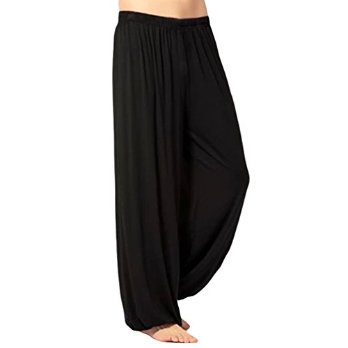 Sentaoa Sarouel Pantalon Homme en Modal Pantalon Yoga Pantalon Harem Pantalon Bouffant pour Sport Jogging Danse Élastique et Extensible (Noir, Asia L)