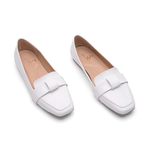 حذاء باليرينا مسطح من الجلد سهل الارتداء - BN-509 (لون ابيض،...