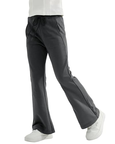 Rolanko Pantalones de Niña de Cintura Elástica con Uniforme Escolar Lisos y Acampanados Pantalones de Deporte, Gris Oscuro, Talla: 8-9 Años/140