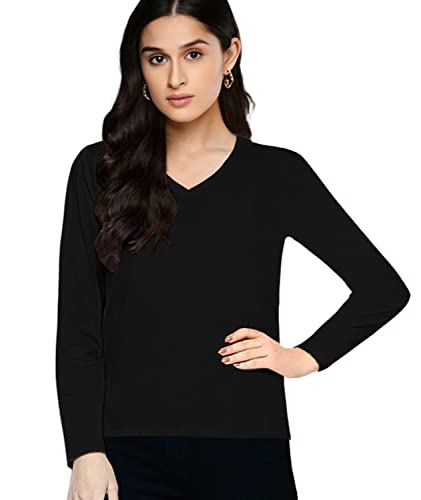Image of Premium Plain Women V Neck Full Sleeves Cotton Tshirt. Festive,Offer,Discount,Sale,Limited Edition, Trending Tees and Tshirts.