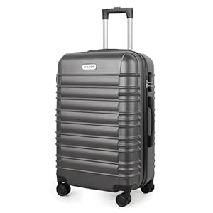 MoFut Koffer Mittelgroß, Hartschalenkoffer aus ABS, Trolley, Reisekoffer mit 4 drehbaren Rollen (360°), 3-stelliges Zahlenschloss und Aluminium-Teleskopgriff (L – 65L, Dunkelgrau)