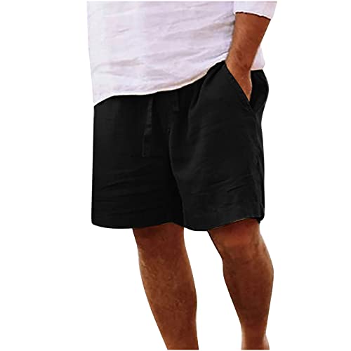 Muscularfit Men Linen Shorts Elastic Waist Drawstring Cotton Linen Shorts with Pockets Loose Fit Outdoor Summer Beach Shorts