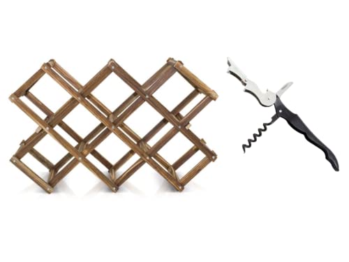 Meyvaser Botellero de Madera para 10 Botellas + Sacacorchos Profesional de Regalo, 49.00 X 25.50 X 15.00 cm Cover