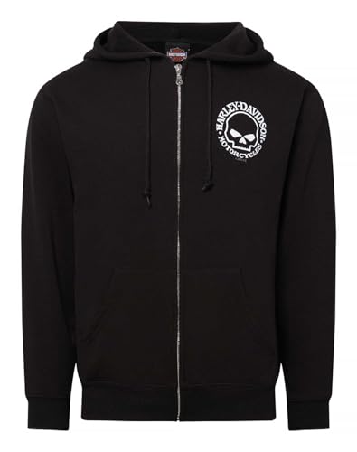 Harley-Davidson Men's Willie G Skull Logo Zip-Up Hoodie Sweatshirt, Black