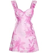 WDIRARA Women's Floral Mesh A Line Mini Dress Twist Front Ruffle Sleeveless Cami Dresses