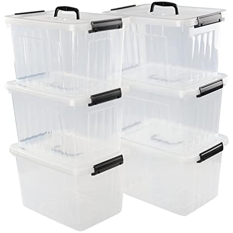 Innouse 10 L Plastic Latch Containers Box, 6 Pack Clear Storage Box with Lid Cover