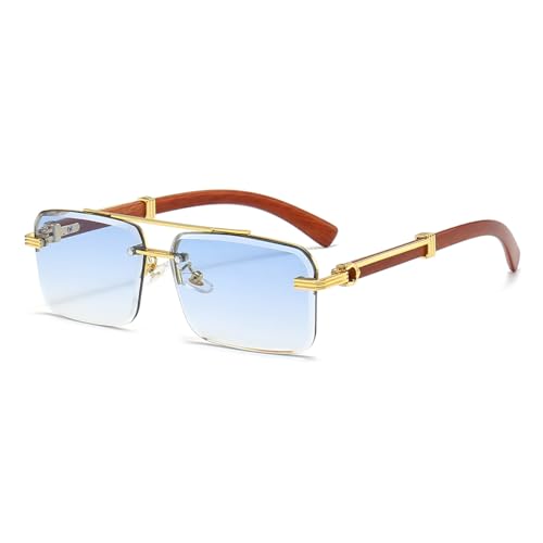 Gleyemor Mens Sunglasses Fashion Rimless Rectangle Sunglasses Square Frameless Sunglasses for Men (Gold/Gradient Blue)