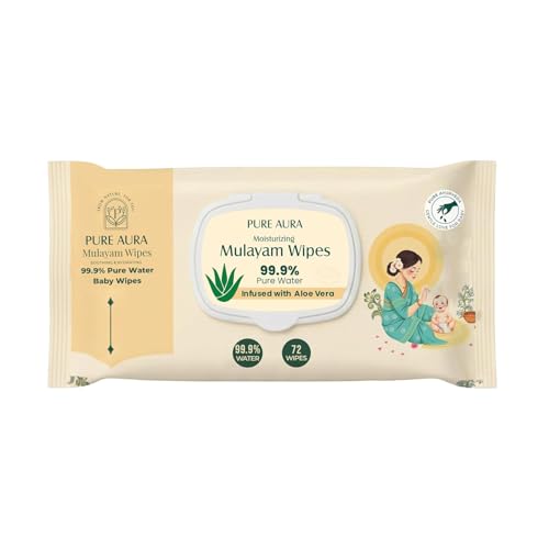 Image of Pure Aura Baby Mulayam Wipes 72 Pulls, Pack of 4 - Doctor Recommended 99.9% Pure Water Wipes with Aloe Vera | Ultra Soft, Thick & Plant-Based | Gentle for Newborns & Sensitive Skin