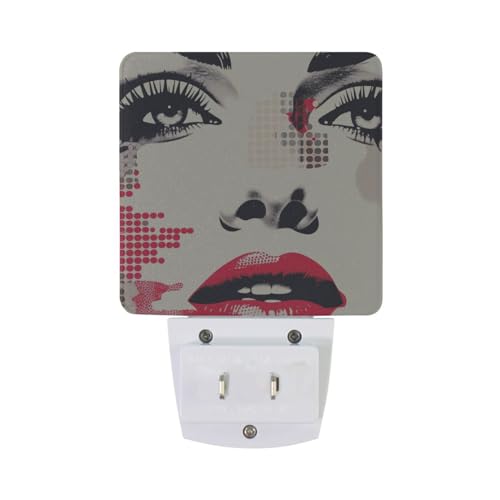 Image of Woman Face Night Lights 2 Pack Plug-in Wall Led Nightlight Auto Dusk-to-Dawn Sensor Lamps for Bedroom Kitchen Bathroom