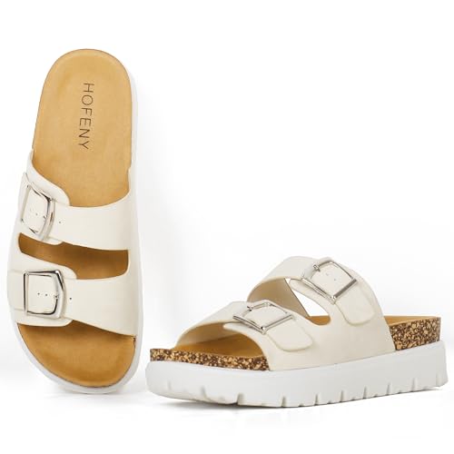 Women Platform Sandals, Arch Support Slides with Adjustable Buckle Straps, Open-Toe Wedge Chunky Sandals for Summer Size 5-10