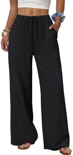 Cuptacc Hosen Damen Weite Bein Basic Leichte Sommerhose Luftige mit Taschen | Hochtailliert, Wide Leg, Atmungsaktiv, Weich, Luftig, Sommer, Figurformend, Trendig, Komfortabel, Läss