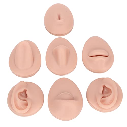 7 Piezas Kit de Práctica de Perforación Corporal, Simulación de Silicona, Oreja, Nariz, Boca, Lengua y Ombligo, Modelo para Práctica de Perforación (Color de piel medio)