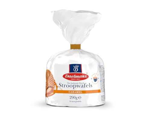Daelmans Stroopwafels Bolsa Clip, 10 Gofres, 290 g, Diámetro 8 cm, Gofres de Caramelo Holandeses, Snack Clásico para Café