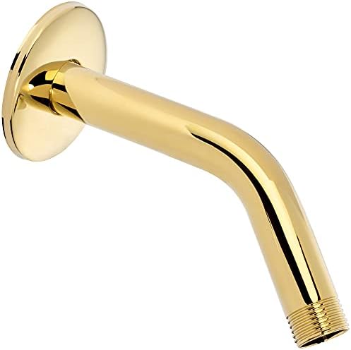 6 Inch Shower Arm And Flange - Solid Stainless Steel, Wall-Mounted For Fixed Shower Head & Handheld Showerhead Mounts - Aqua Elegante - Polished Brass