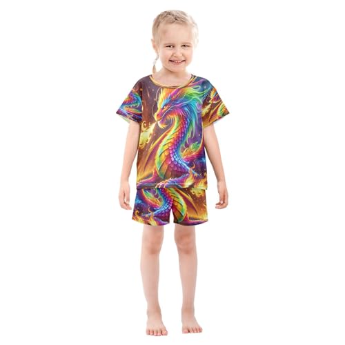 Dragon Flames Rainbow Pajama Set Short Sleeve Summer Pajamas Shorts Sets PJ Clothes Set Soft 5Y3