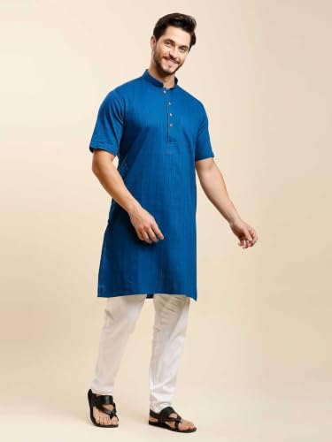 Image of Rajubhai Hargovindas Green Khadi Half Sleeve Kurta