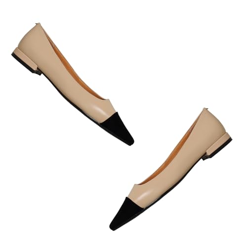 Women Comfy Cap Toe Flats Slip on Pointed Toe Flat Shoes Two Tone Flat Heel Dress Shoes Casual Pointy Toe Ballet Flats Colorblock Classic Office Elegant Driver Flats 4-11 M US2