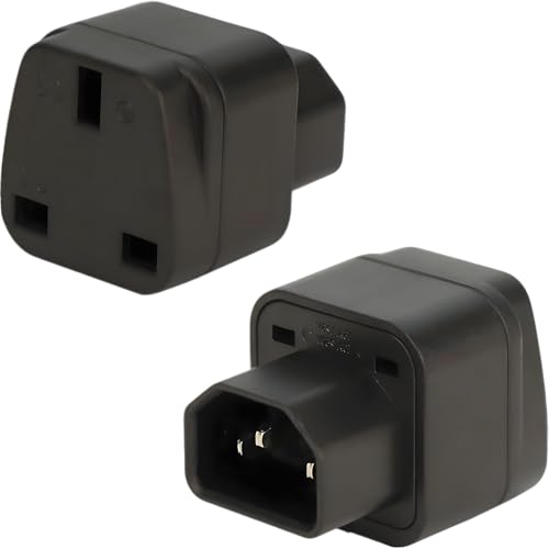 C14 to UK Outlet Socket, 2 Pack, IEC 60320 Plug, IEC 320 C14 Male to UK Female BS1363 Power Cord Connector, 13A 250V Adapter Plug, C13 Socket Conversion Adapter, Black