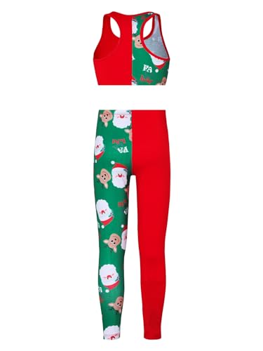 Kids Girls Christmas Santa Printed Tracksuits Sports Bra Crop Top with Leggings Gym Workout Outfits2