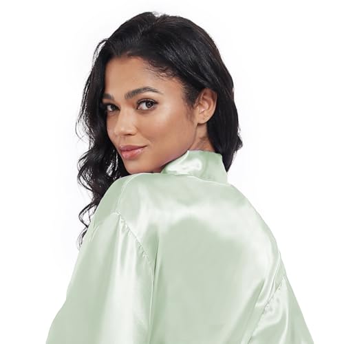 Image of Women's Short Satin Robes Lightweight Silky V-Neck Sleepwear Wedding Bridal Party Bride Bridesmaid Bathrobes