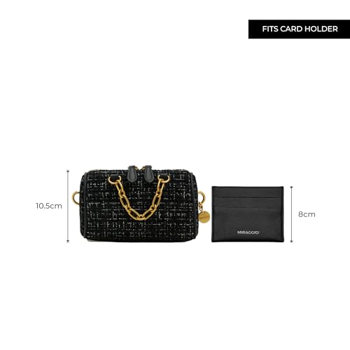 Image of Miraggio Odette Crossbody Bag For Women | Tweed Texture Sling Bags With Detachable Chain | Gift Items For Women