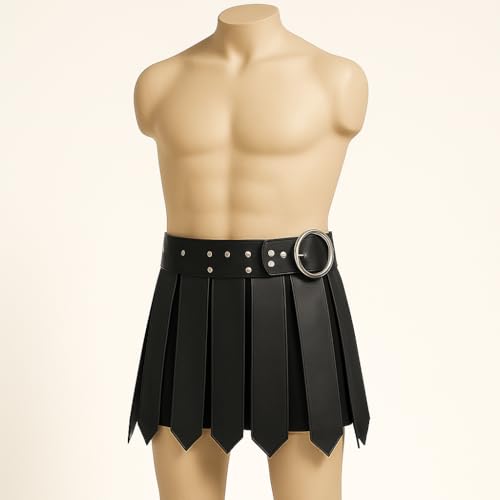 Men's Gladiator Punk Tassel Waist Belt – Faux Leather Warrior Kilt Skirt with Rivets & Adjustable Buckle for Halloween3